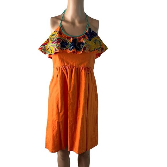 Judith March backless orange sundress embroidered sz small - Picture 2 of 8
